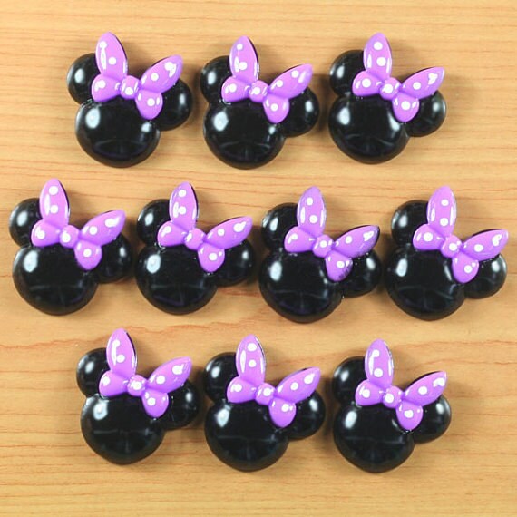 10pc Black Minnie Mouse Purple Bow Resin by TheButtonSisters