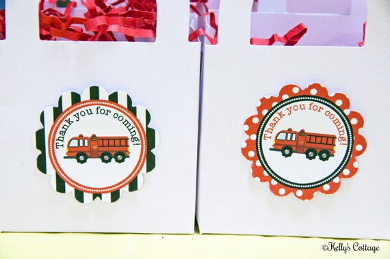 Fire Truck Birthday Party 2 Inch Thank You Circles, Instant Download, Printable, Digital Il_570xn