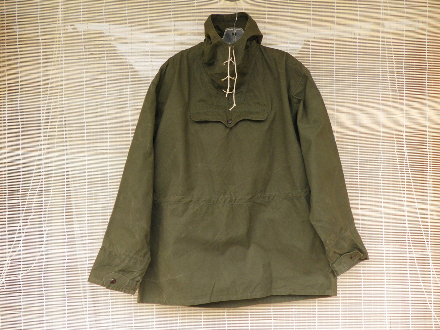 Vintage 1940's Army Green Canvas Pullover Anorak by AllTheVintage