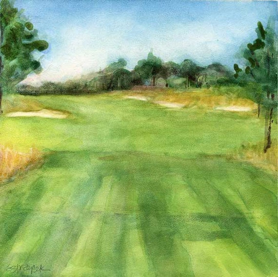 Custom Golf Course Watercolor Art Composition by EricaDaleStrzepek