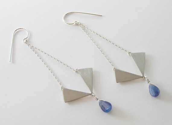 Geometric Dangle Earrings  Long Triangle by DaliaShamirJewelry