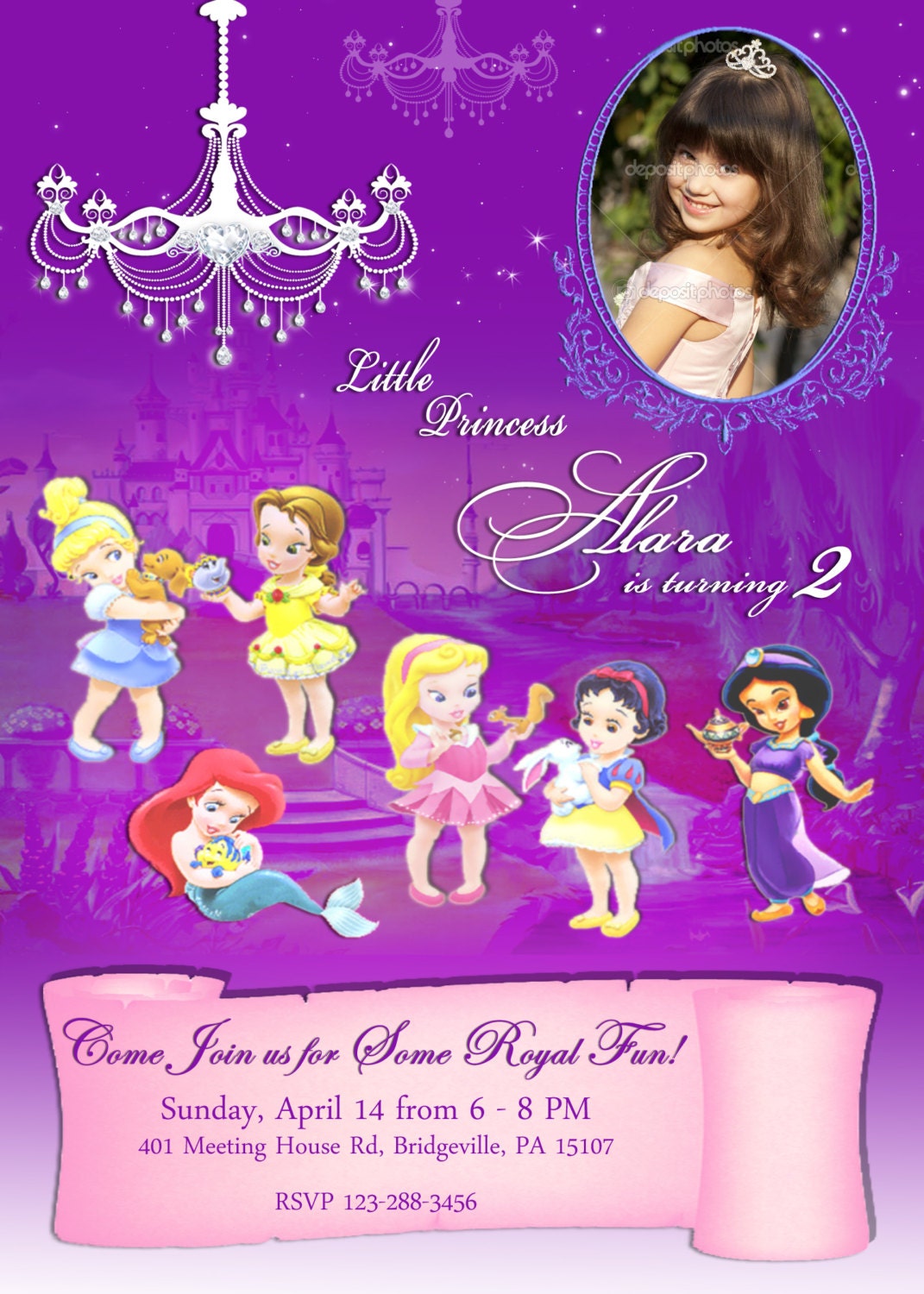 Disney Baby Princess Personalized Digital Invitation With