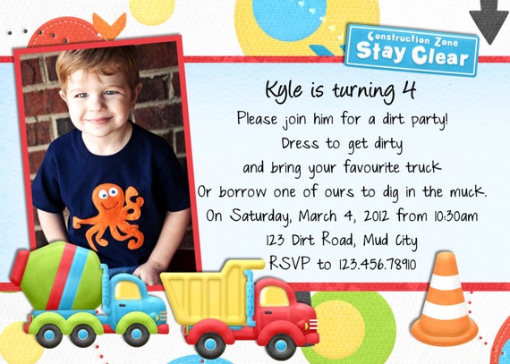 Construction Boy Birthday Invitation Photo Card Printed or Digital Invite Il_570xn