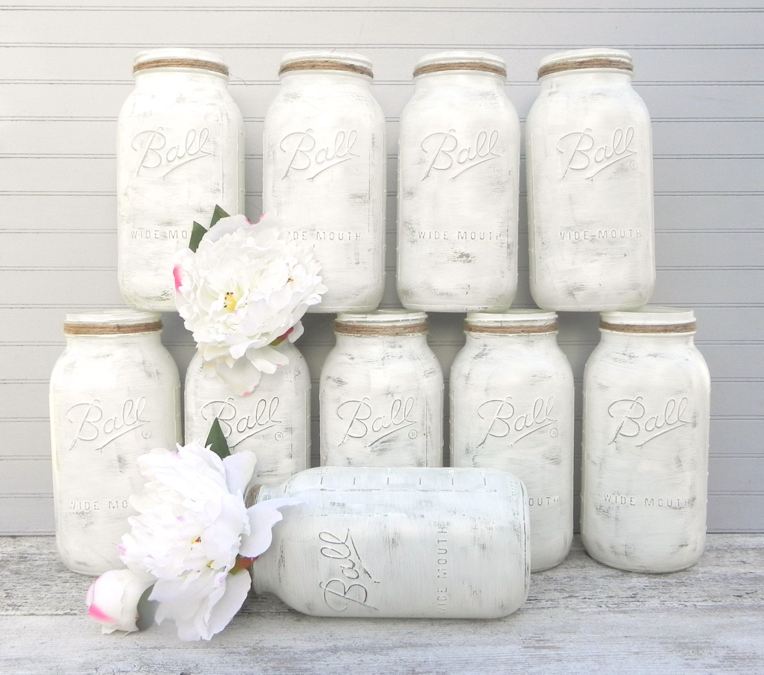Half Gallon Mason Jars in Shabby Chic Ivory White for