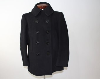 RESERVED Please Do Not Buy 40s WWII US Navy Military Pea Coat Kersey Wool 10 Naval Clothing Factory Chin Strap Vintage 1940s Mens