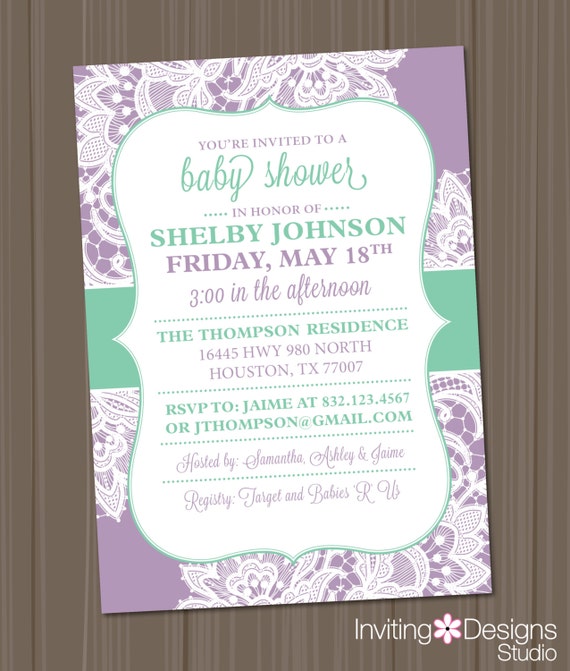 Baby Shower Invitations Purple And Green 8