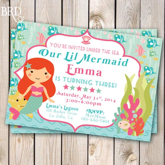 Little Mermaid Pool Party Invitations 7