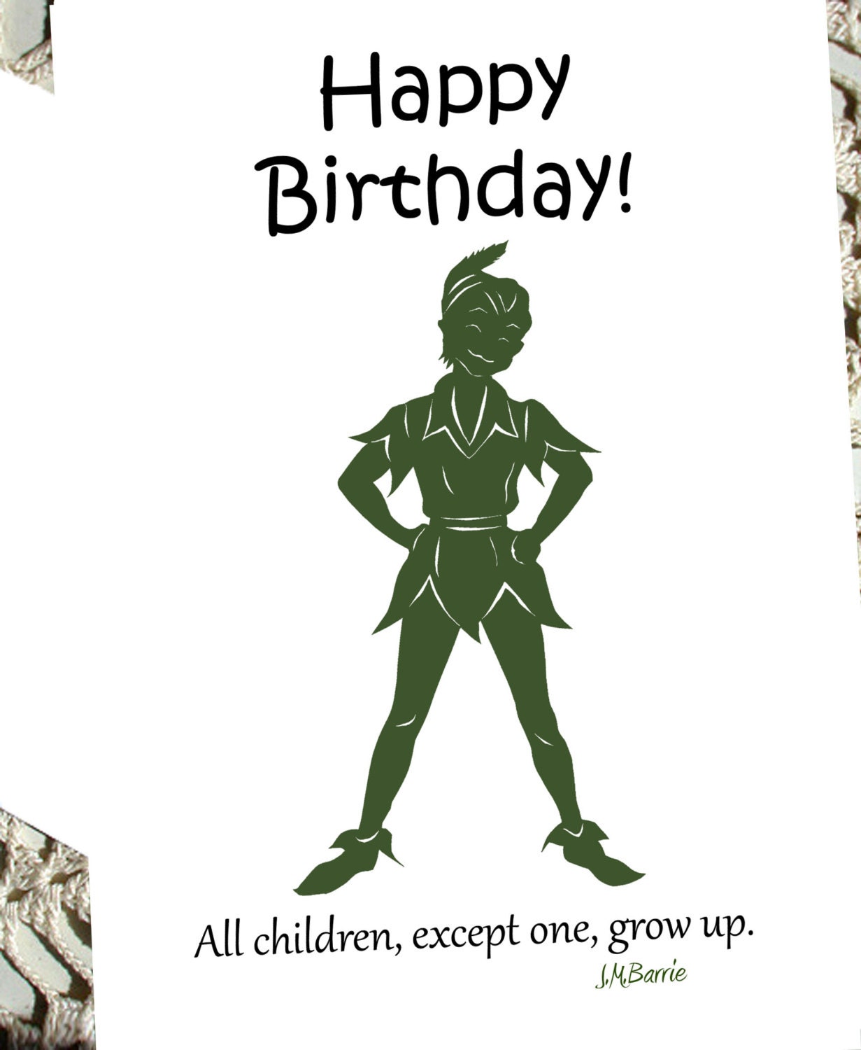 Birthday Card friend Peter Pan gift green Black silhouette