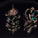Vintage Earrings Green Flower Stud Pierced Free Shipping Costume Jewelry