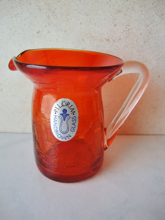 Vintage Orange Crackle Glass Pitcher/Creamer Pilgrim Glass