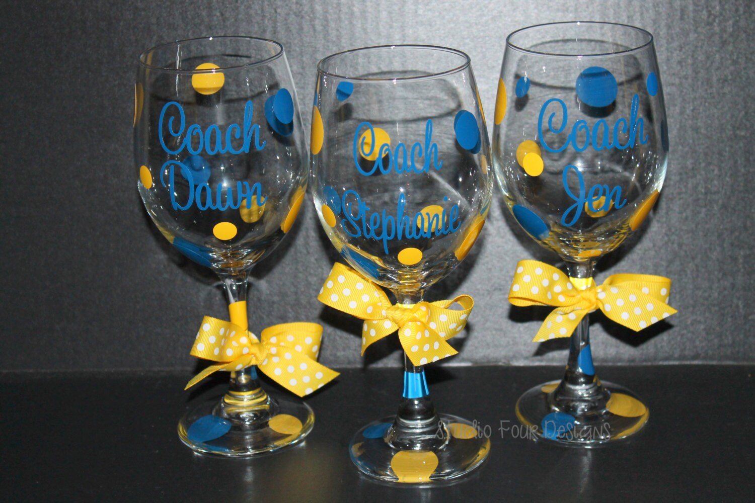 Personalized Cheer Coach Wine Glass Cheer by StudioFourDesigns