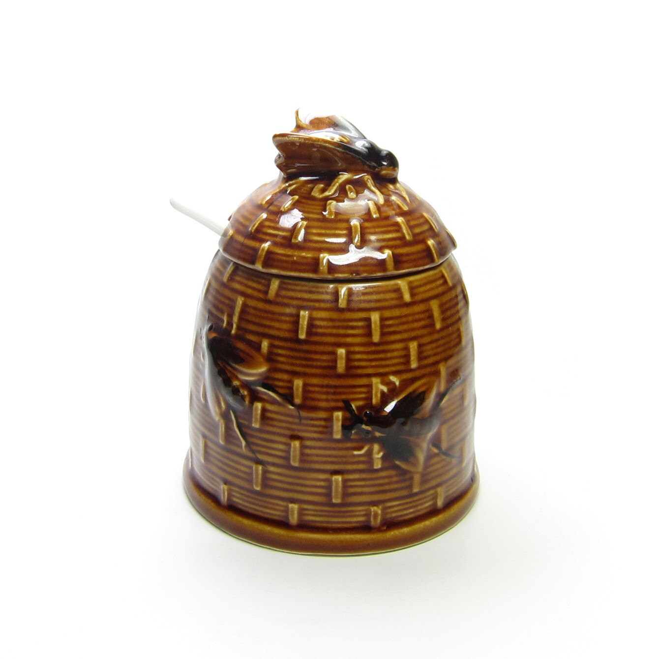 Honey Jar Pot with Bees, Vintage Ceramic with Lid and ...