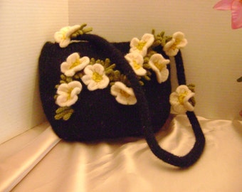 Hand knitted, felted flower bag.