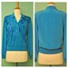 Vibrant Vintage 1970s Blouse - 70s Sweater in Bright Blue with Inlay Flowers - Hippie Floral Mod Button Up