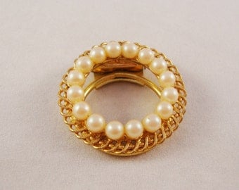 Vintage Gold & Pearl Circle Pin - Western Germany