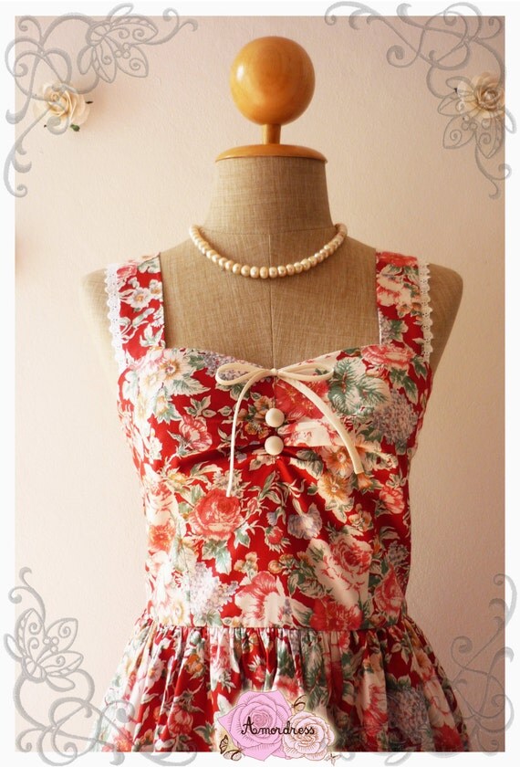 Floral Bridesmaid Dress Vintage Style Dress Strap Dress Tea Dress ...