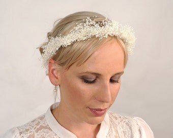 Babys Breath Bridal Headpiece, Wedding Crown, Flower Crown, Bridal Headband, Wedding Hair Piece, Floral Head Wreath, Ivory Floral Crown