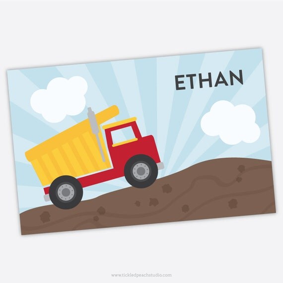 Personalized Placemat for Kids - Dump Truck Placemat - laminated, double-sided Il_570xn