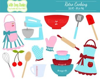50% OFF Cooking Clipart - Baking Clipart - Retro Cooking Clip art - Kitchen Clipart - Bridal Shower Clipart