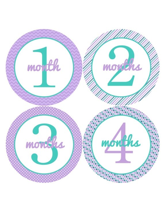 Baby Month Stickers in Purple and Aqua Teal - Monthly Baby Stickers for ...