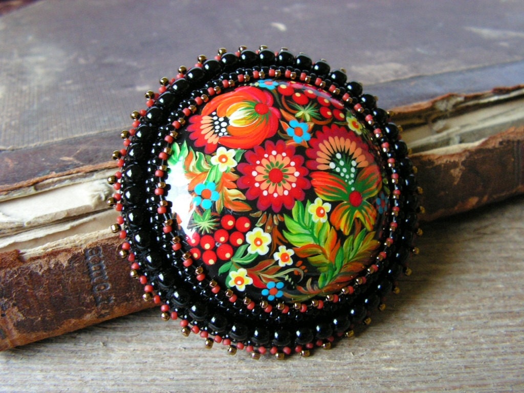 Bead embroidered Brooch Beadwork Brooch Flower Brooch Colorful