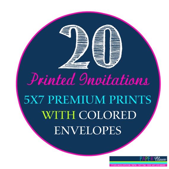20 Printed Invitations with FREE Colored Envelopes #816 Il_570xn