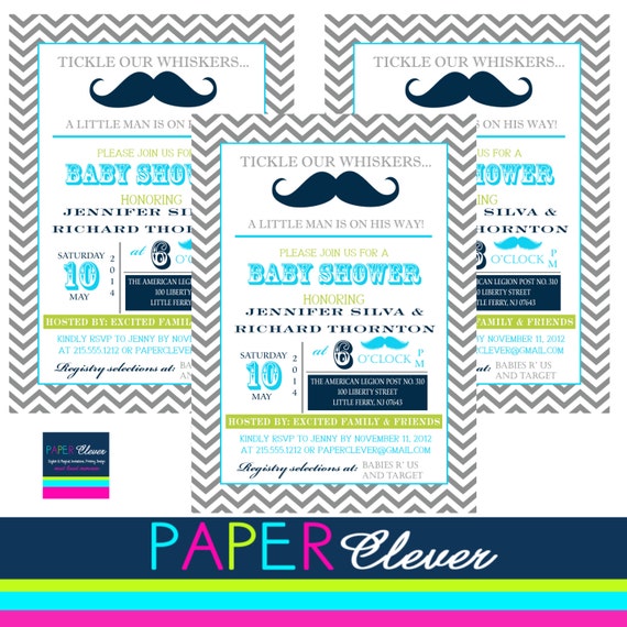 Boys Baby Shower invitation, Mustache, typography - printable, digital file #110 Il_570xn