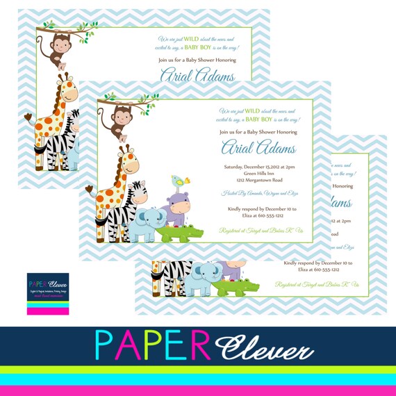 Boys baby shower invitations, modern, jungle - digital file, printable (#1399 ) Il_570xn