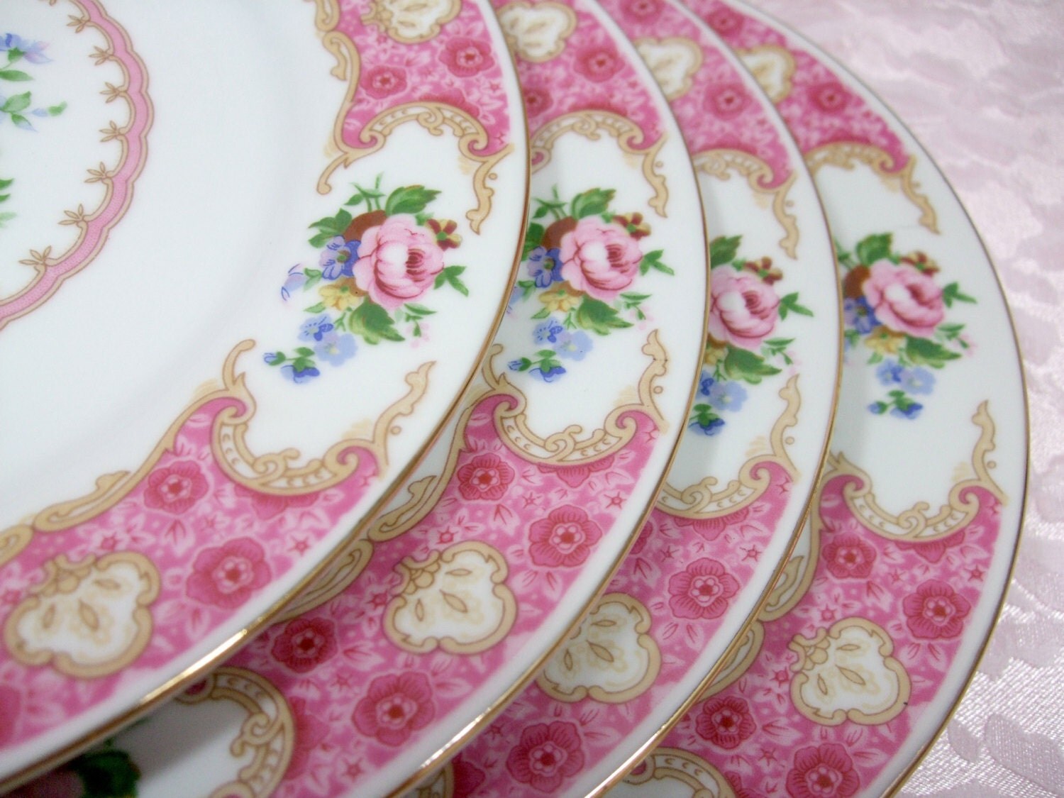 4 Pink Salad Plates Spring Garden by Red Sea