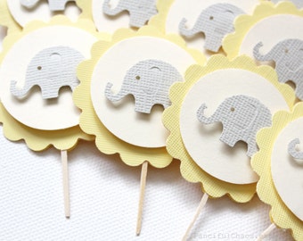 24 Baby Elephant Cupcake Toppers, Boy Baby Shower, Birthday, Party Decorations