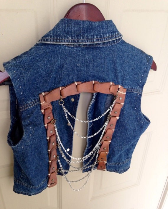 Items similar to RESERVEDDenim leather vest on Etsy