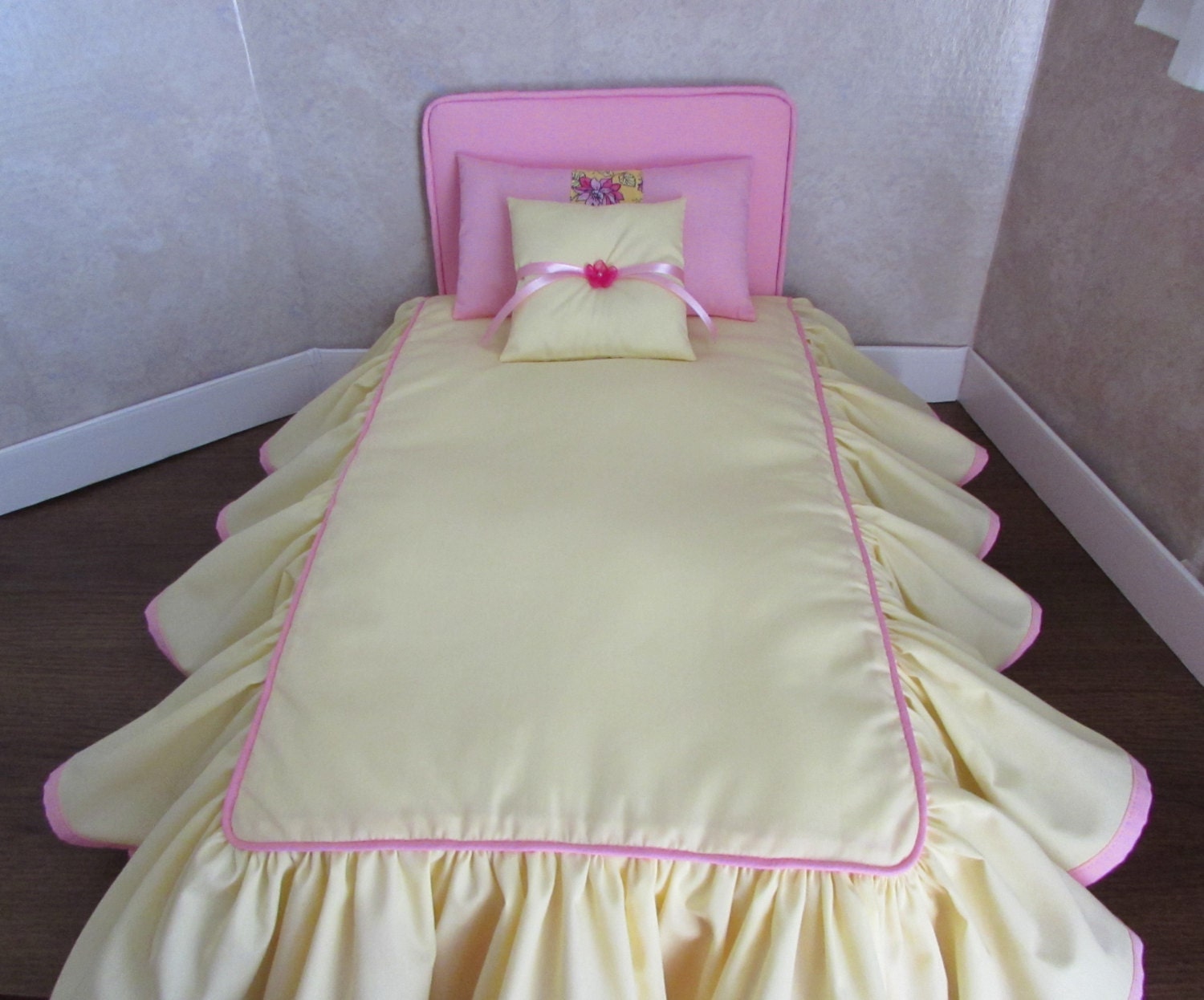 Doll bedding for 18 inch doll bed Yellow by HandmadeByHill on Etsy