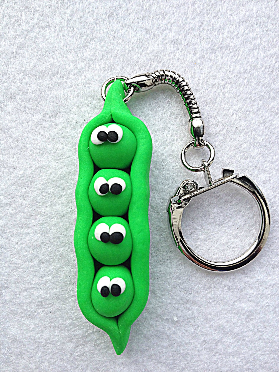 Cute Peas In A Pod Keychain Peapod Keyring Vegetable by EmuArt