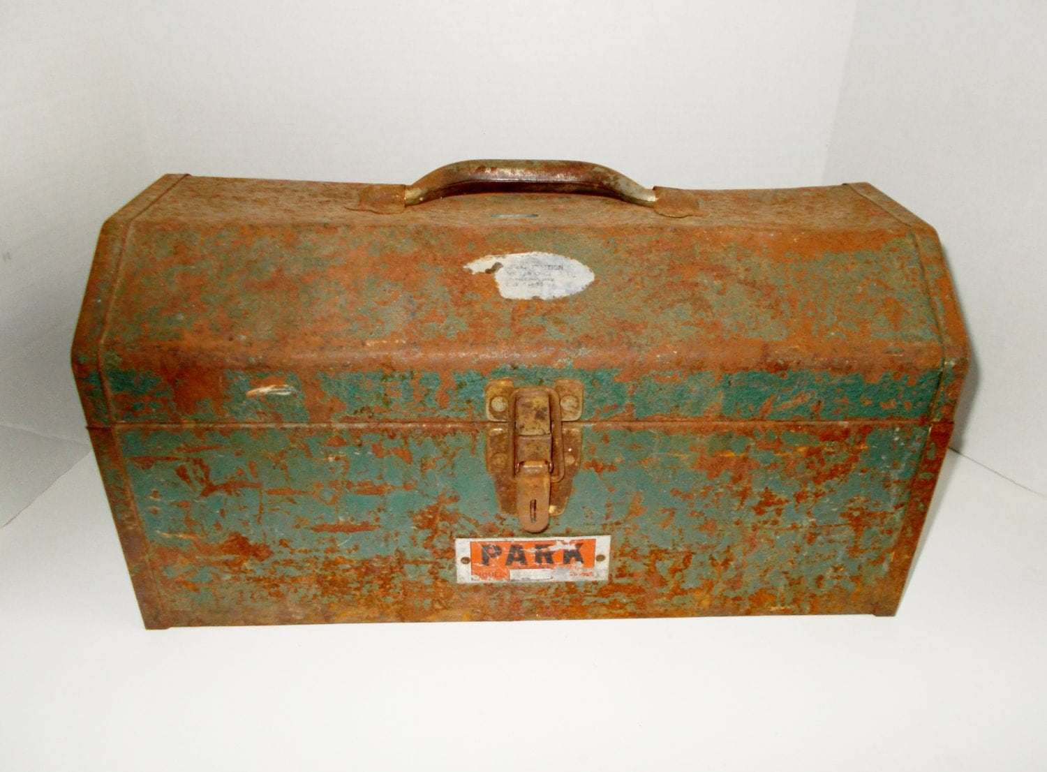 Vintage Park Tool Box Large Green Rusty Industrial Tool Box