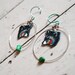 SALE Raccoon Earrings / Chevron Earrings / Hoop Earrings / Natural Stone / Woodland Animal /Shrink Plastic Jewelry / Wearable Art