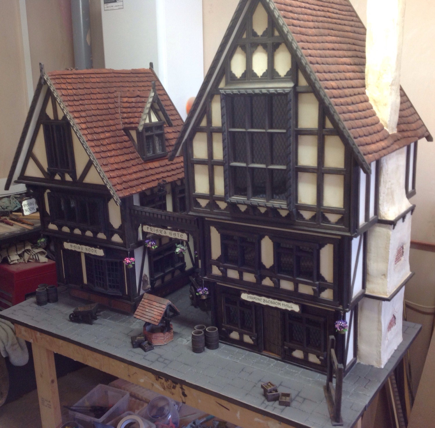 Exclusive English Hand Built Tudor Dolls House Display