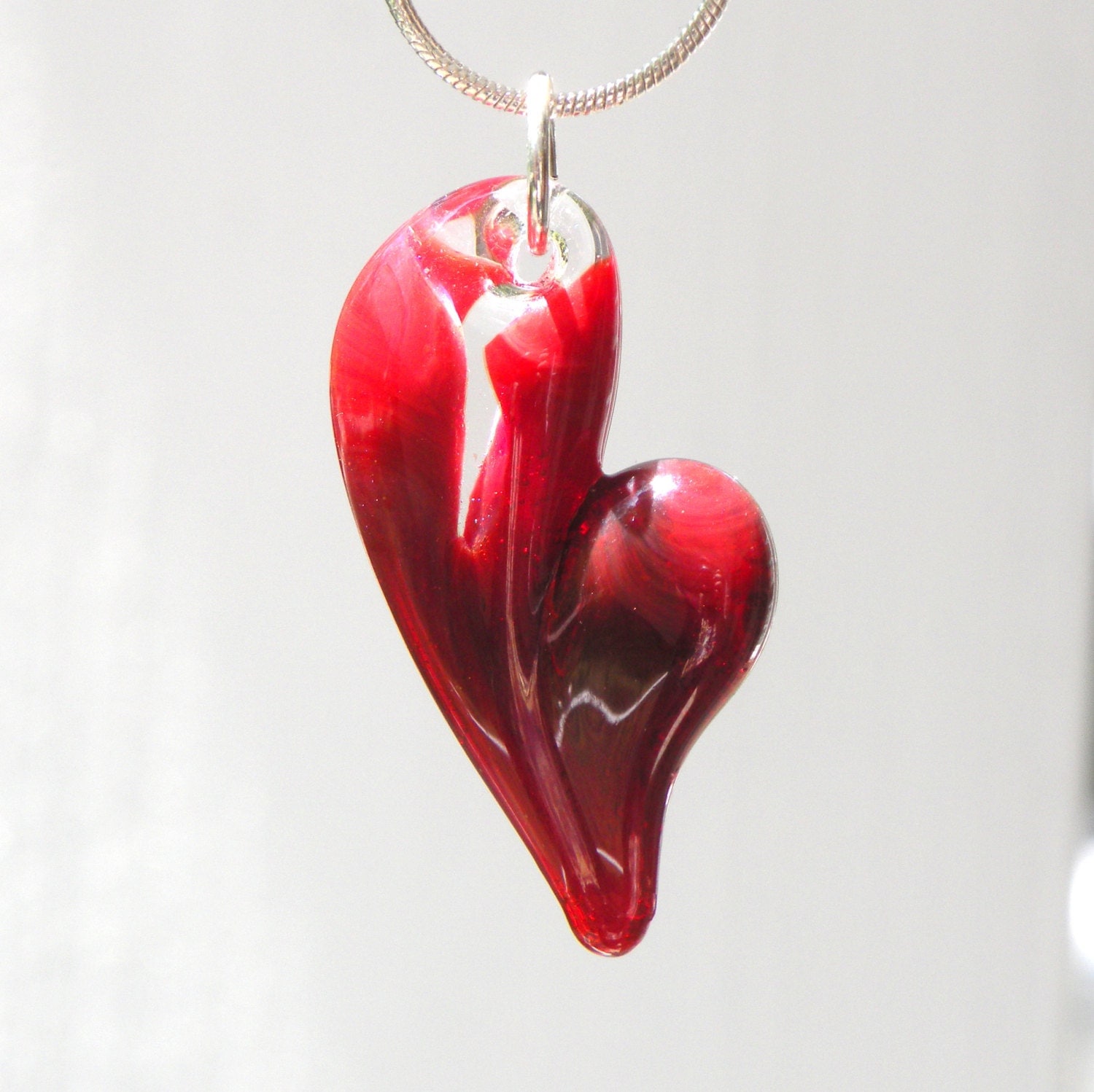 Broken Heart Necklace Handmade Red Glass Jewelry Lampwork