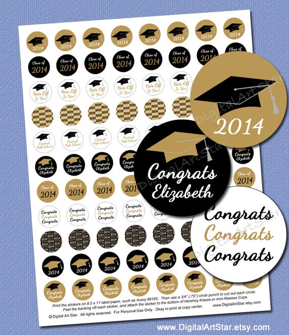Personalized Graduation Candy Stickers Printable By Digitalartstar Personalized Hershey Kisses Stickers Template