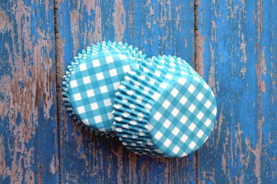 50 Blue Gingham Cupcake Liners - baking liners, blue gingham, blue farm theme, baby showers, farm birthdays, its a boy Il_570xn
