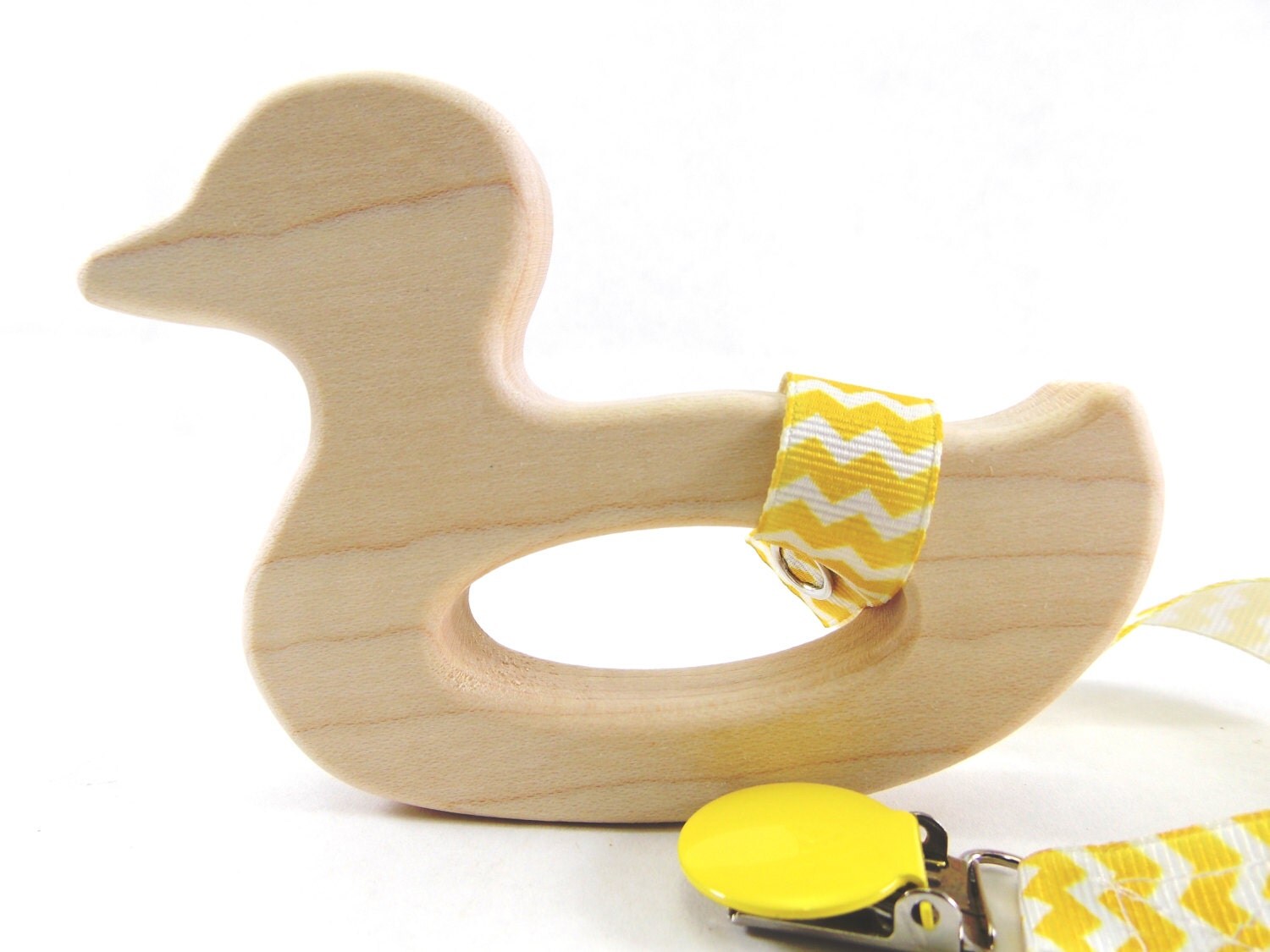 Wood Toy Teether Organic BABY DUCK Teether Natural Safe Baby