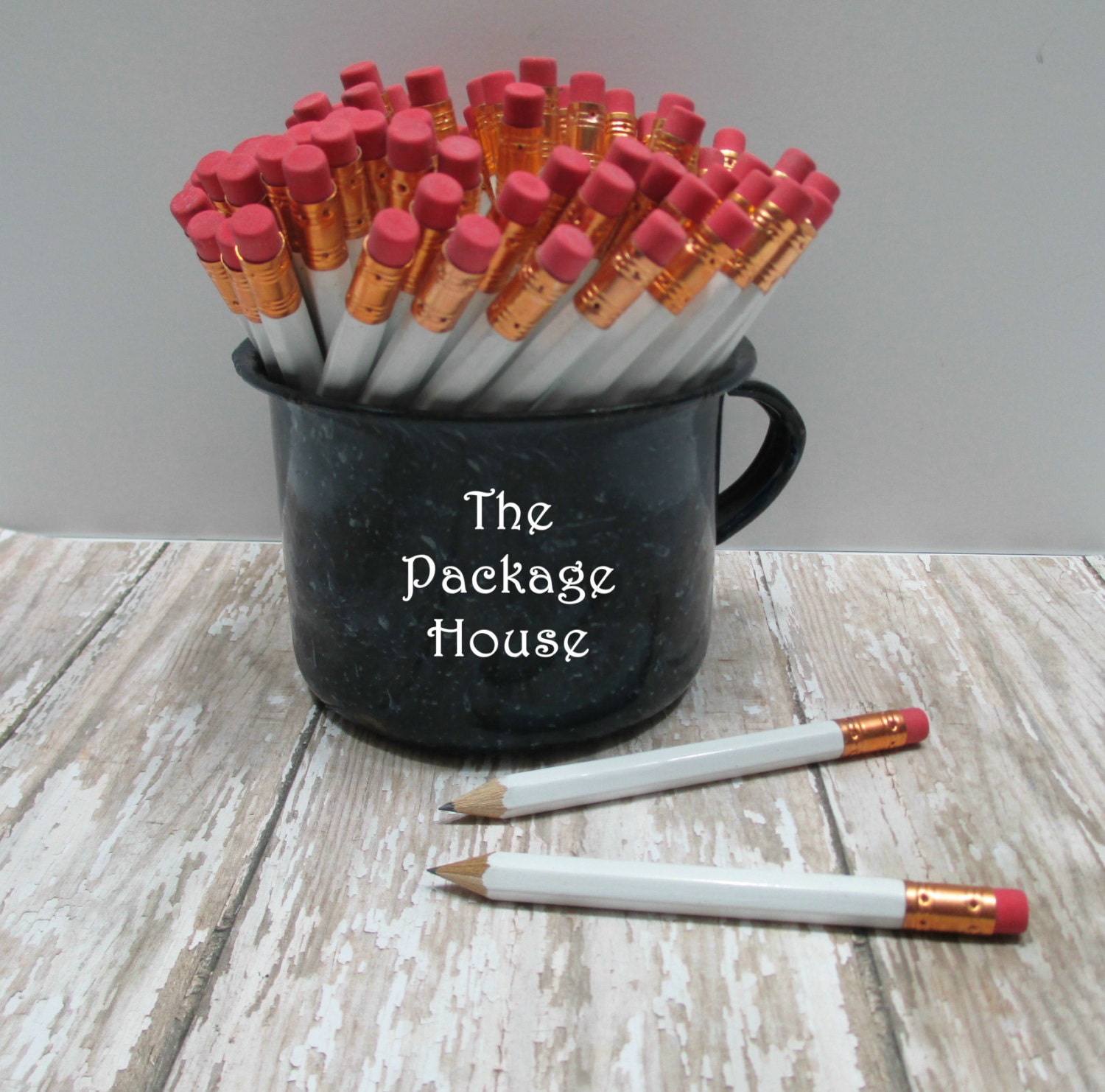 50 White Mini Pencils With Erasers Golf Pencils by ThePackageHouse