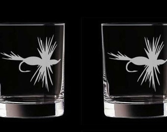 Personalized Fly Fishing Double Old Fashioned Glasses Set of 2 Christmas