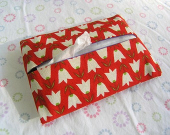 Handmade Tissue Holder Red with Tulips, Pocket Tissue Holder, Red Tulips Tissue Pouch, Travel Tissue Holder, Kleenex Pouch