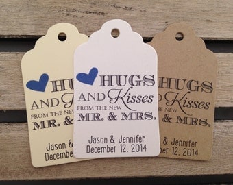 Wedding Gift Tags - Hugs and Kisses From the New Mr. and Mrs. - Wedding Favor Tags - Customizable Personalized (WT1454)
