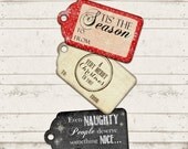 Christmas Gift Tags- Chalkboard, Vintage- Shabby Chic, Distressed, Naughty or Nice, Holidays - Printable Design - Instant Download Il_170x135