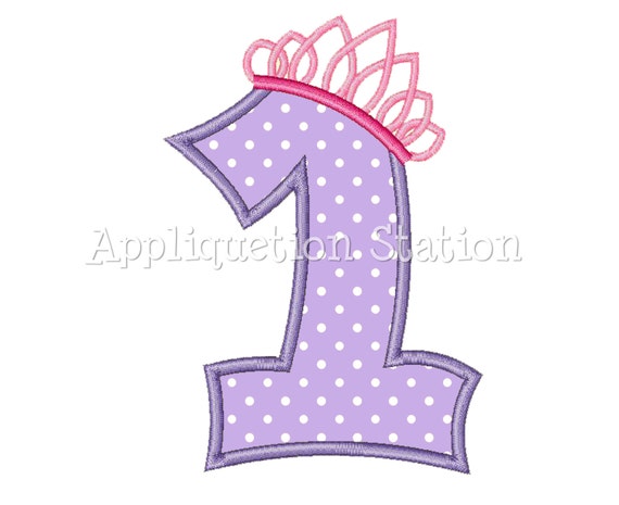 number one tiara crown 1st birthday applique machine