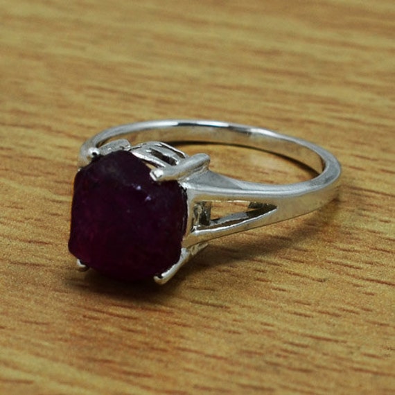 Raw Stone Ruby Ring 925 Sterling Silver Stone Ring by handplayart