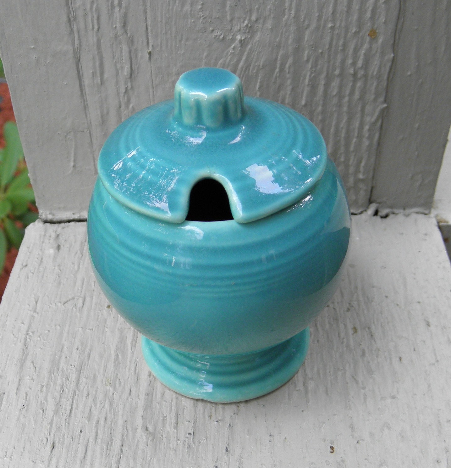 Vintage Homer Laughlin Turquoise Fiesta Mustard Jar & Lid