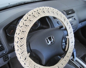 Crochet Steering Wheel Cover, Wheel Cozy - oatmeal (CSWC 2AA)