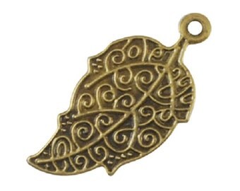 12pc 51x27mm antique bronze finish iron leaf pendant-8271